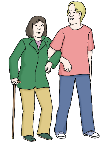 Mann führt ältere Frau