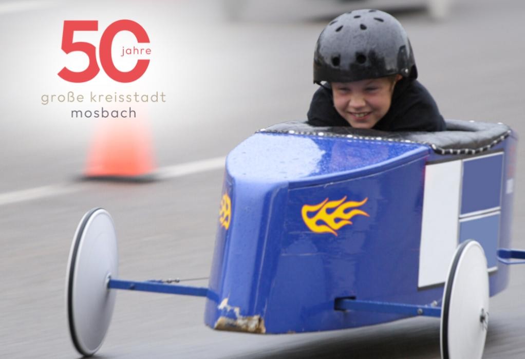 Am 21. Juni steigt in Mosbach das große Seifenkistenrennen. Eine der zentralen Sommerveranstaltungen des Mosbacher Doppeljubiläums "50 Jahre Große Kreisstadt" und "1200 Jahre Stadtgeschichte". ©Stadt Mosbach