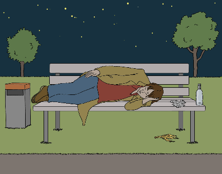 Persone schläft auf Parkbank